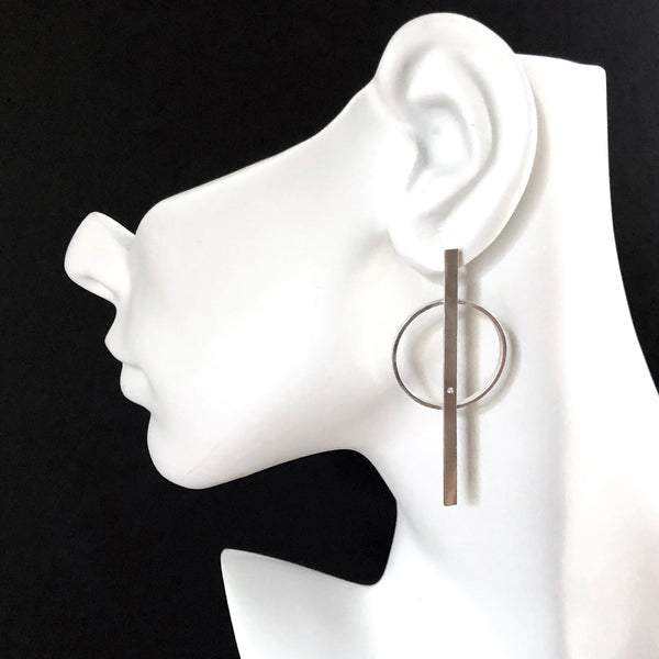 Sterling silver hoop bar earrings with gemstones by eko jewelry design, Soraya on model.jpg