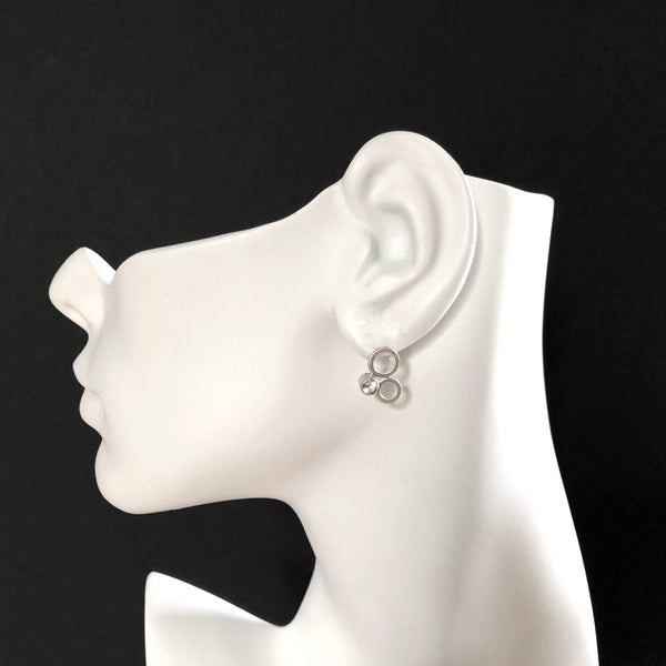 sterling silver circle stud earrings with gemstones by eko jewelry design,Daliyah on model
