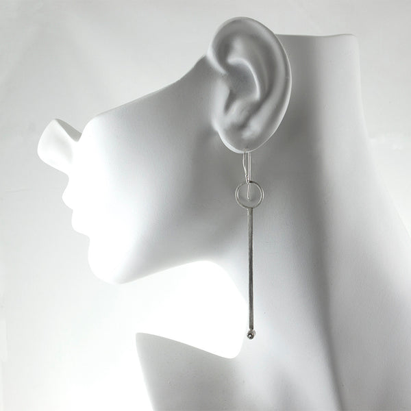 long sterling silver bar earrings with gemstones by eko jewelry design, Milzie on model