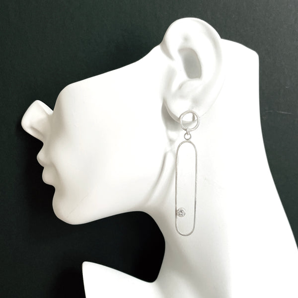 silver oval earrings with gemstones by eko jewelry design, Raelyn on model