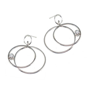 Silver double hoop stud earrings with gemstones by eko jewelry design, Amaris