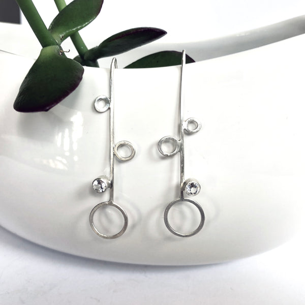 Multi circle silver threader earrings with gemstones, Capriana by eko jewelry design