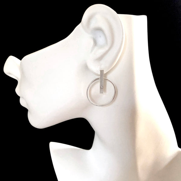 Sterling silver hoop bar earrings with gemstones by eko jewelry designs, Clem on model