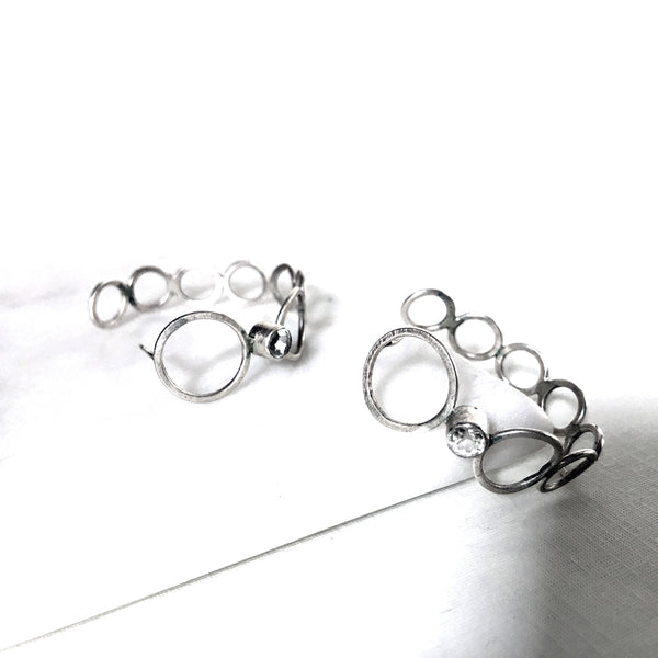 silver bubble hoop earrings with gemstones by eko jewelry design, Allumina side