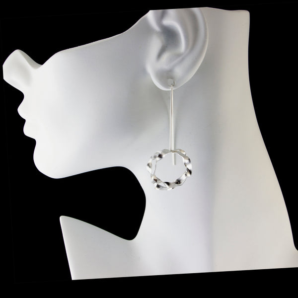 sterling silver twisted hoop threader earrings by eko jewelry design, Brett on model