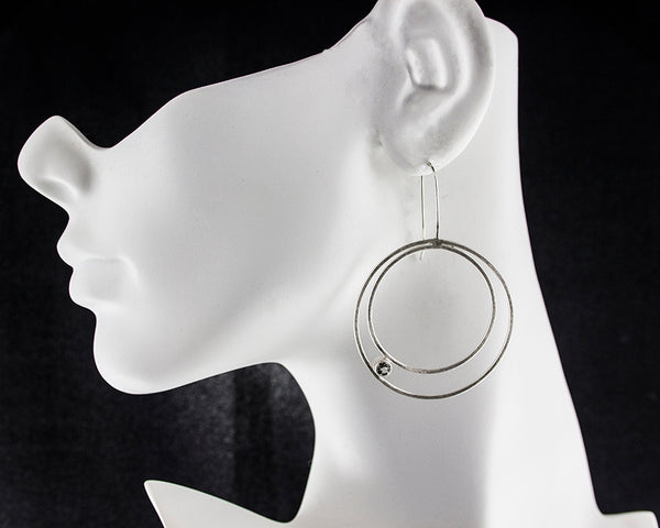 Large silver hoop earrings with gemstones by eko jewelry design, Leighton on mode