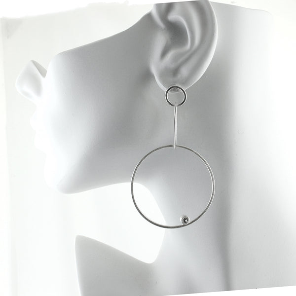 Large sterling silver hoop stud earrings with gemstones by eko jewelry design, Teagin on model