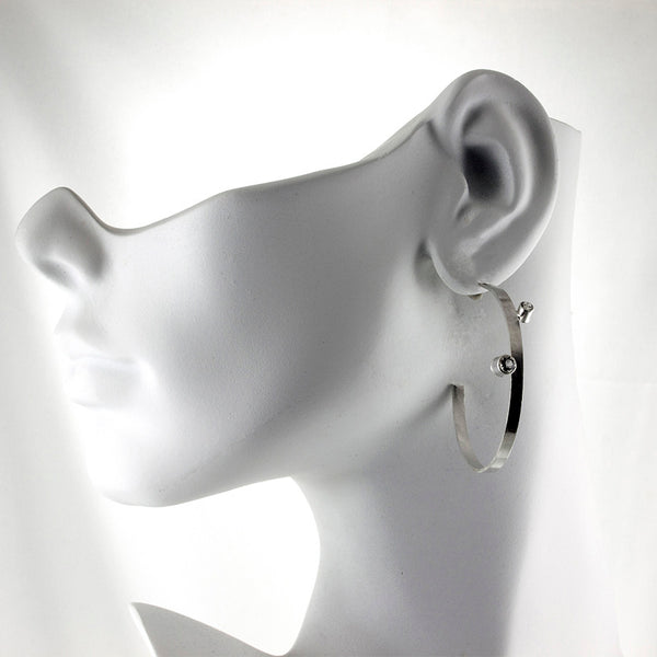 Large sterling silver hoop stud earrings with gemstones by eko jewelry design, Desiree on model