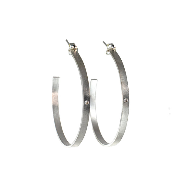 Large silver hoop earrings with diamonds by eko jewelry design, Novella