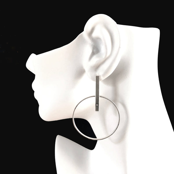 silver hoop bar earrings with diamonds by eko jewelry design, Hope on model