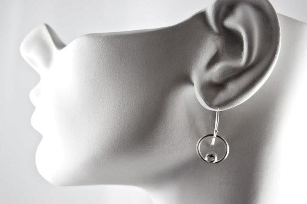 Sterling silver circle earrings with gemstones by eko jewelry design, Mareesa on model
