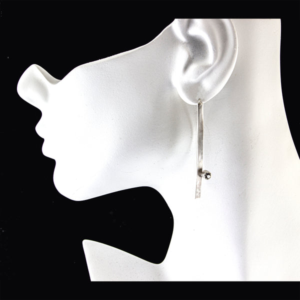 silver bar threader earrings with gemstones by eko jewelry design, Carter on model.jpg