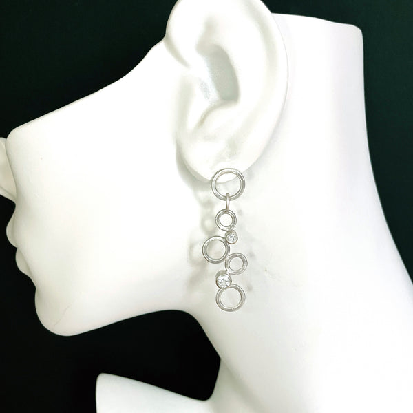 silver multi circle earrings with gemstones by eko jewelry design, Kadence on model