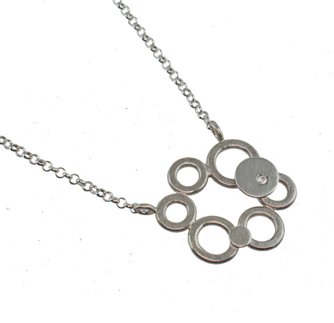 silver multi circle necklace with a diamond by eko jewelry design, Vesta