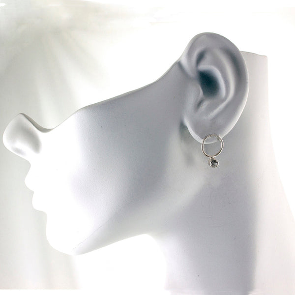sterling silver circle stud earrings with gemstones by eko jewelry design, Oya on model
