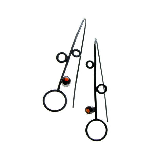 sterling silver circle threader earrings with garnet by eko jewelry design, Caprice