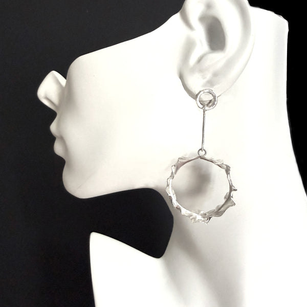 sterling silver leaf earrings by eko jewelry design, Valeria on model