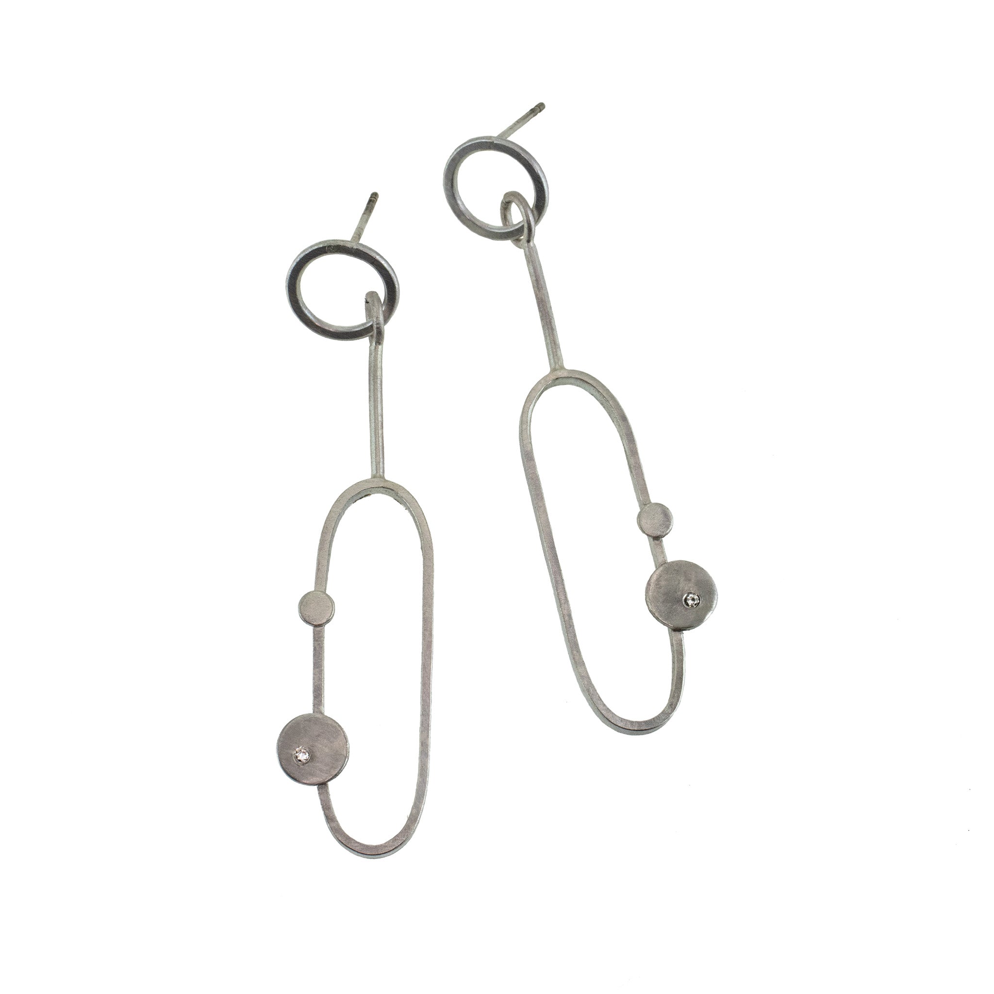 Sterling silver oval earrings with diamonds by eko jewelry design, Cielo