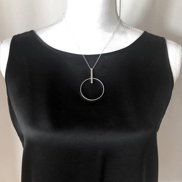 Large sterling silver hoop necklace with gemstone by eko jewelry design, Faith on model