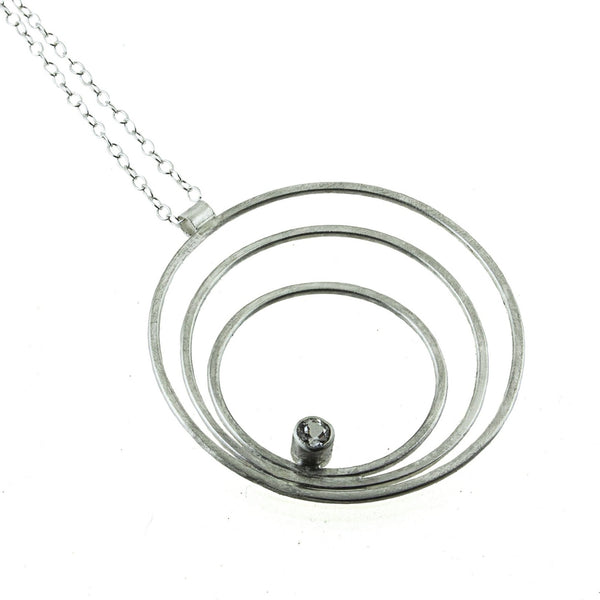 Large sterling silver triple hoop necklace with gemstone by eko jewelry design, Robia