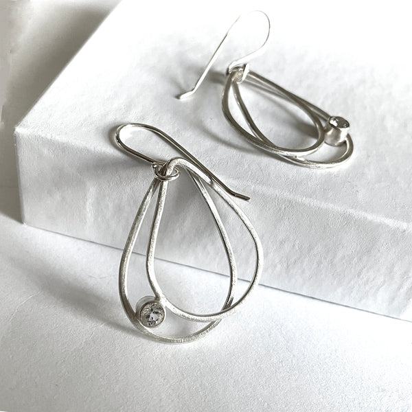 silver double teardrop earrings with gemstones by eko jewelry design, Germella