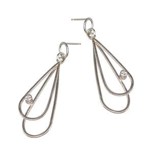 Silver double teardrop stud earrings with gemstones by eko jewelry design, Gemina 
