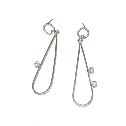 Silver double teardrop stud earrings with gemstones by eko jewelry design, Gemina