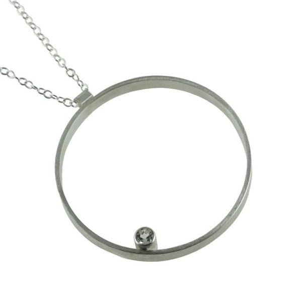 large hoop necklace in sterling silver with gemstone by eko jewelry design