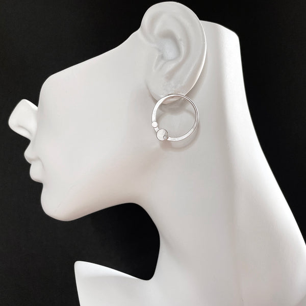 Sterling silver hoop stud earrings with gemstones by eko jewelry design, Leda on model
