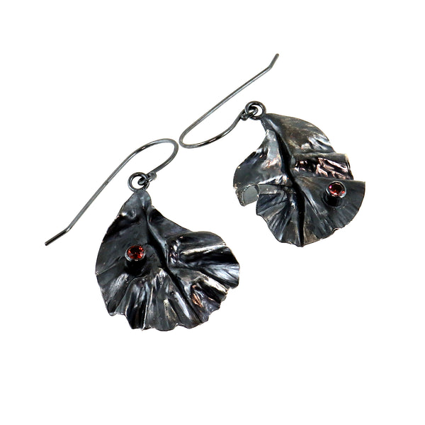 Silver leaf earrings with garnet by eko jewelry design, Cher