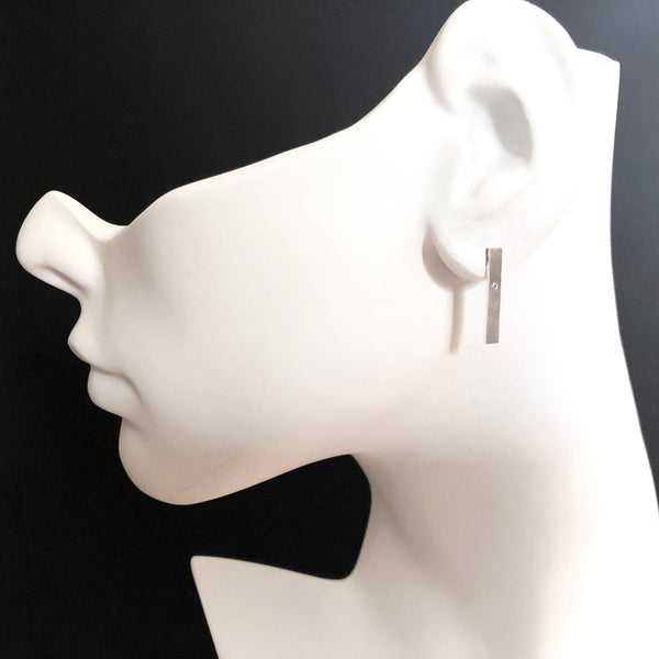 sterling silver bar stud earrings with gemstones by eko jewelry design, Twyla on model