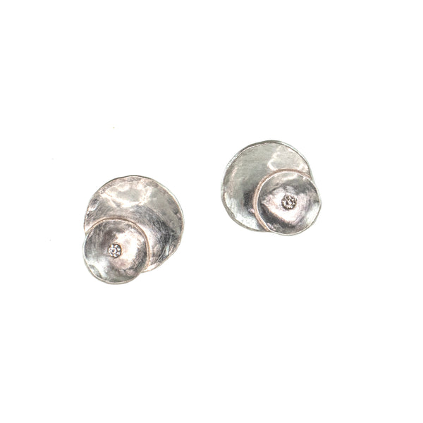 Round silver stud earrings with diamonds by eko jewelry design, Selima 